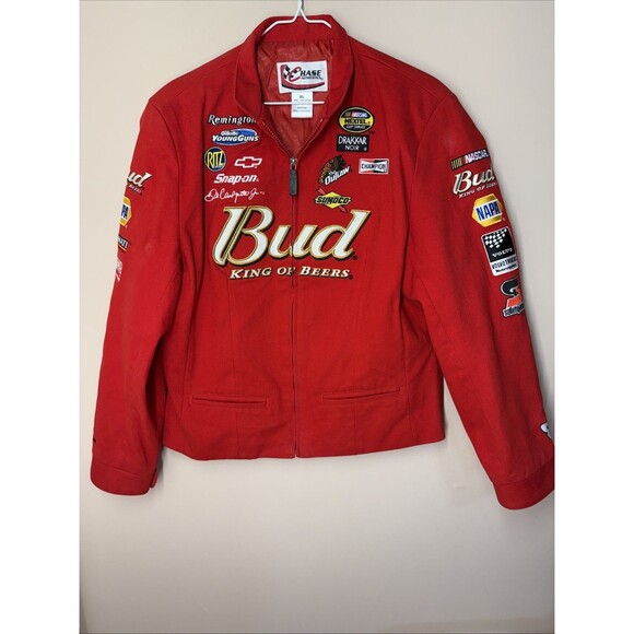 Chase Authentics Budweiser Dale Jr #8 NASCAR Jacket Womens XL Red Vintage - Picture 1 of 11